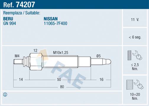 Świeca żarowa FAE 74207