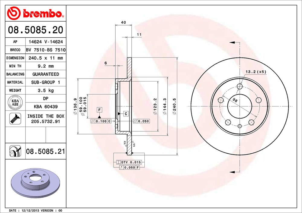 Tarcza hamulcowa BREMBO 08.5085.21