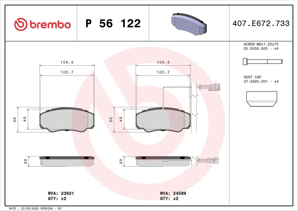 Klocki hamulcowe BREMBO P 56 122