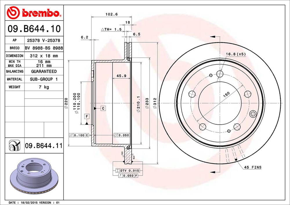 Tarcza hamulcowa BREMBO 09.B644.11