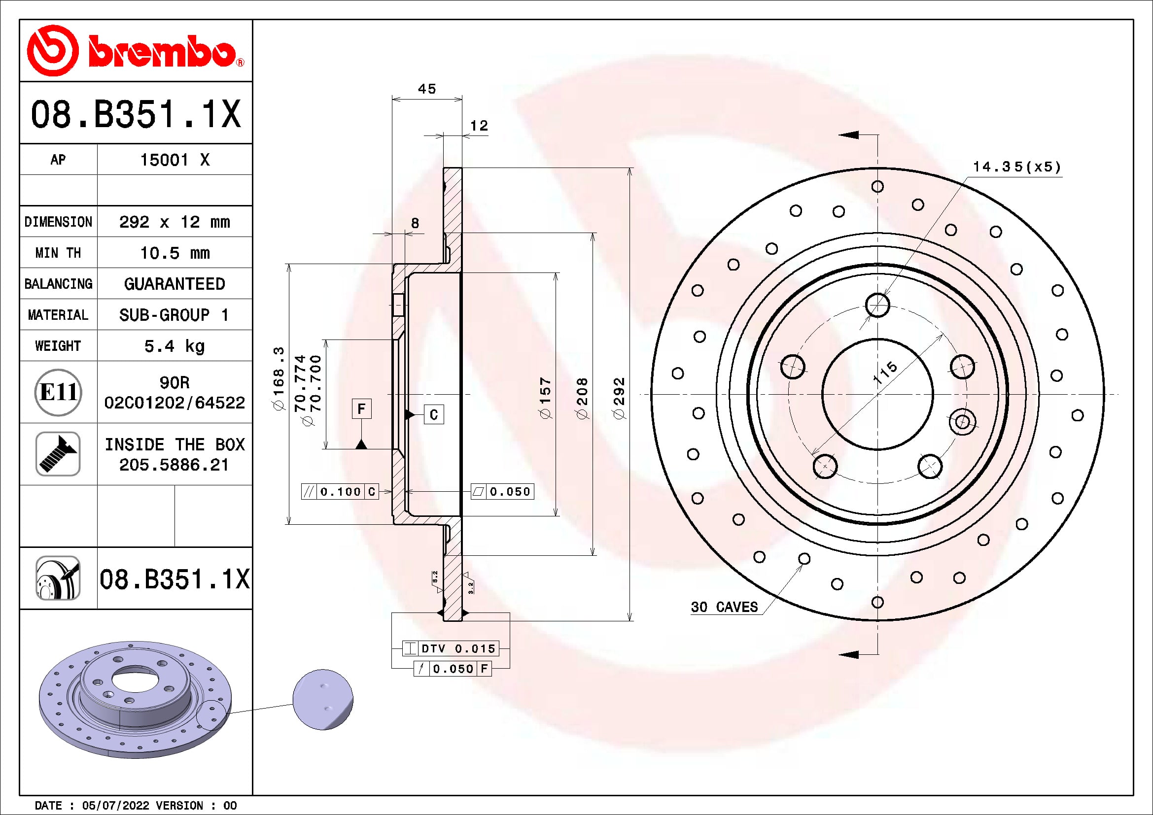 Tarcza hamulcowa BREMBO 08.B351.1X