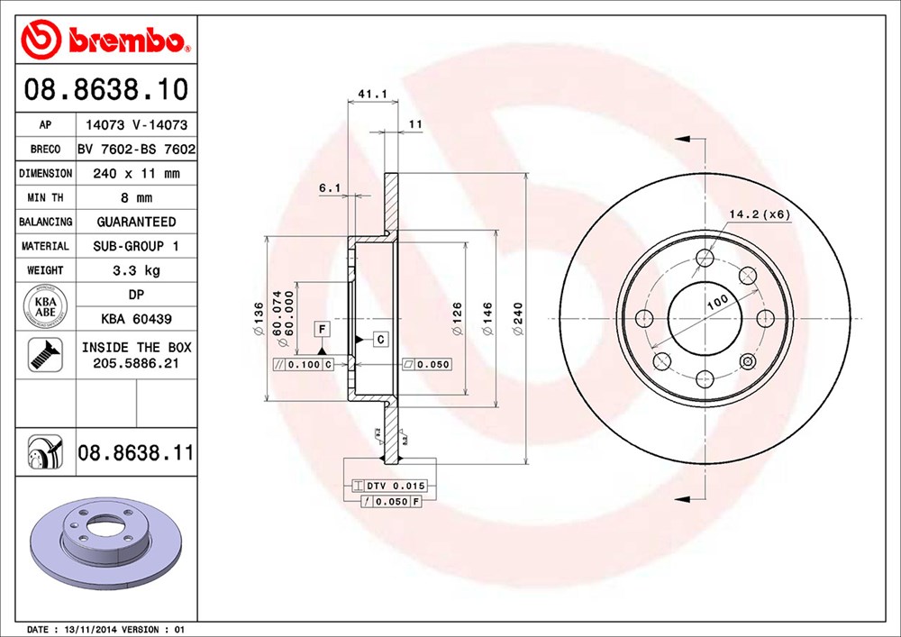 Tarcza hamulcowa BREMBO 08.8638.11