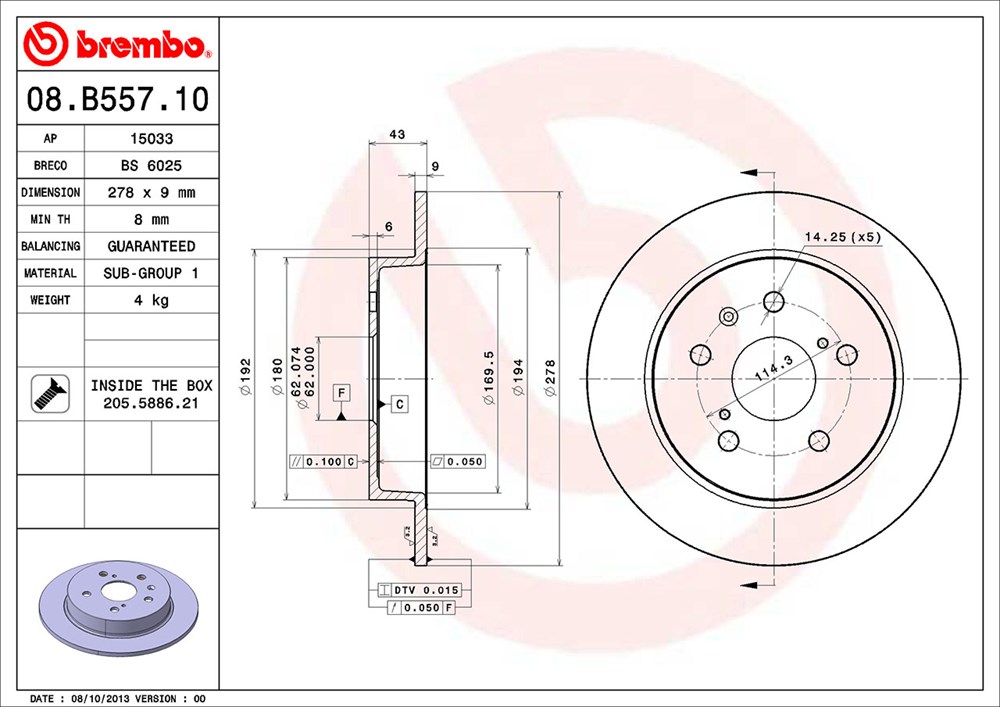 Tarcza hamulcowa BREMBO 08.B557.10