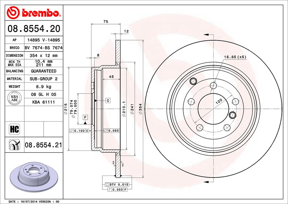 Tarcza hamulcowa BREMBO 08.8554.21