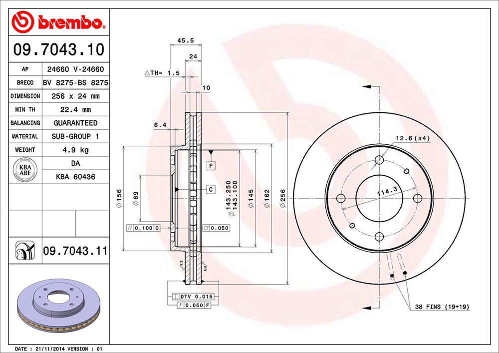 Tarcza hamulcowa BREMBO 09.7043.11