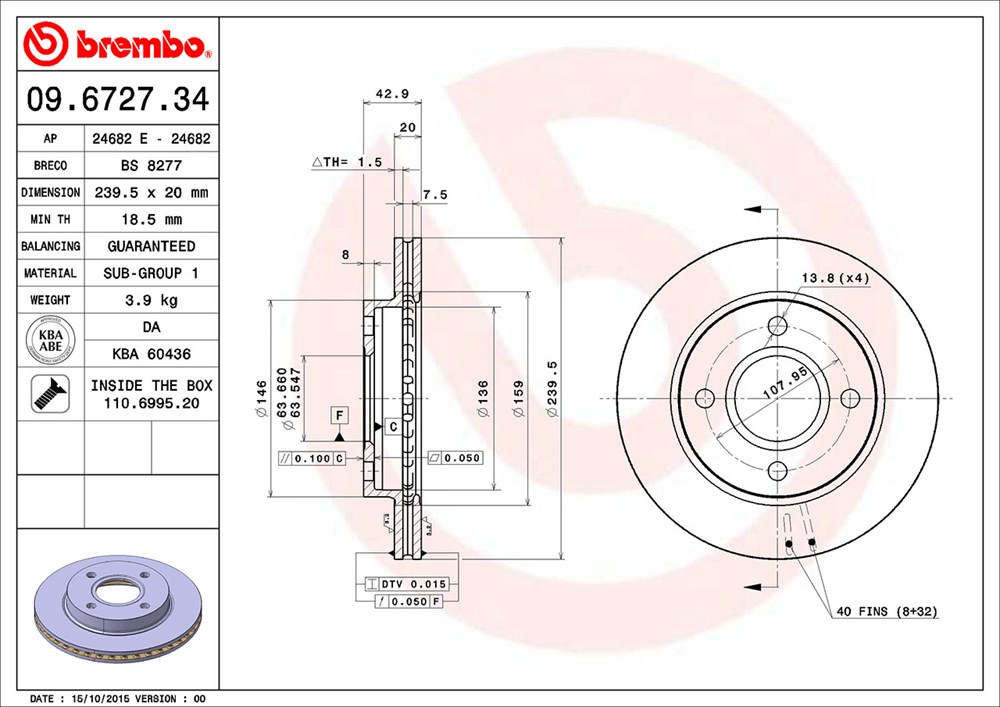 Tarcza hamulcowa BREMBO 09.6727.34