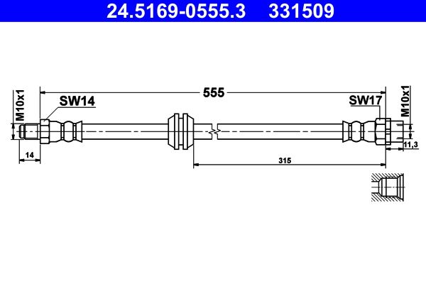 Przewód hamulcowy elastyczny ATE 24.5169-0555.3