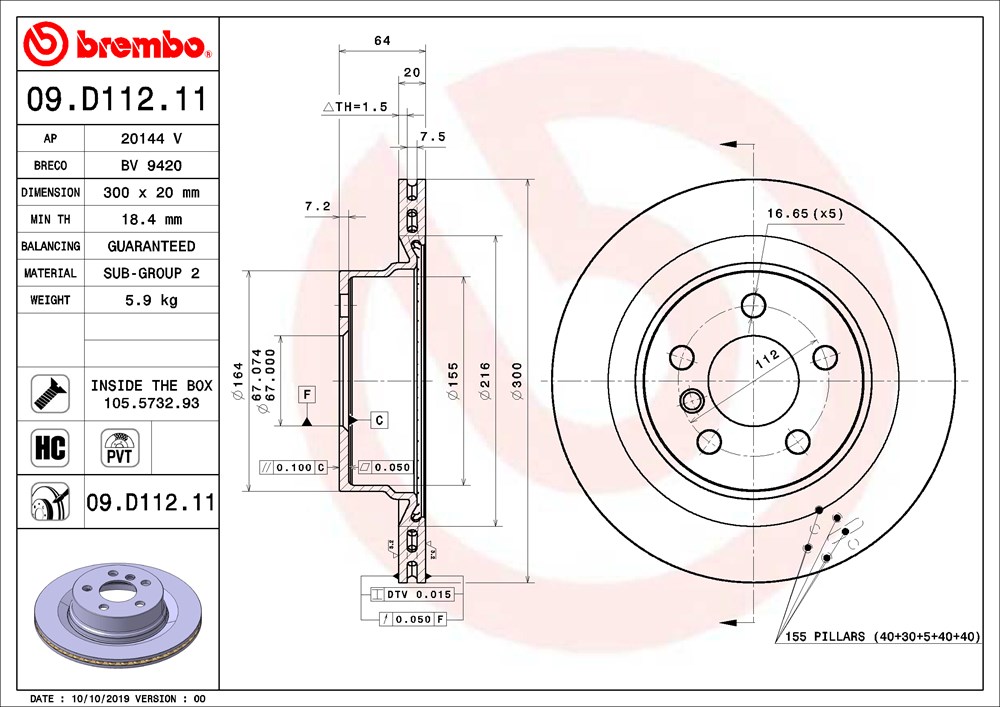 Tarcza hamulcowa BREMBO 09.D112.11