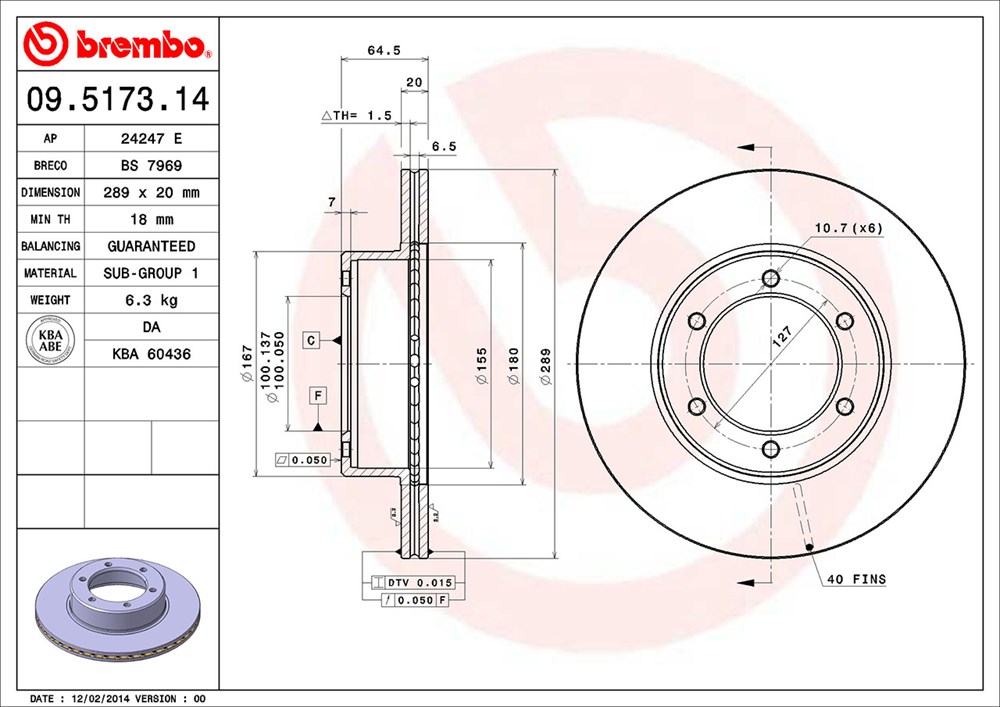 Tarcza hamulcowa BREMBO 09.5173.14