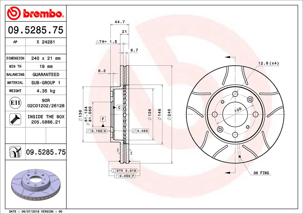 Tarcza hamulcowa BREMBO 09.5285.75