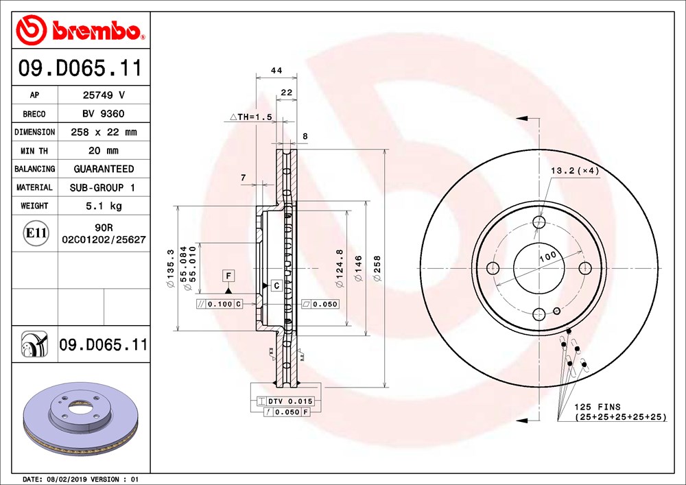 Tarcza hamulcowa BREMBO 09.D065.11