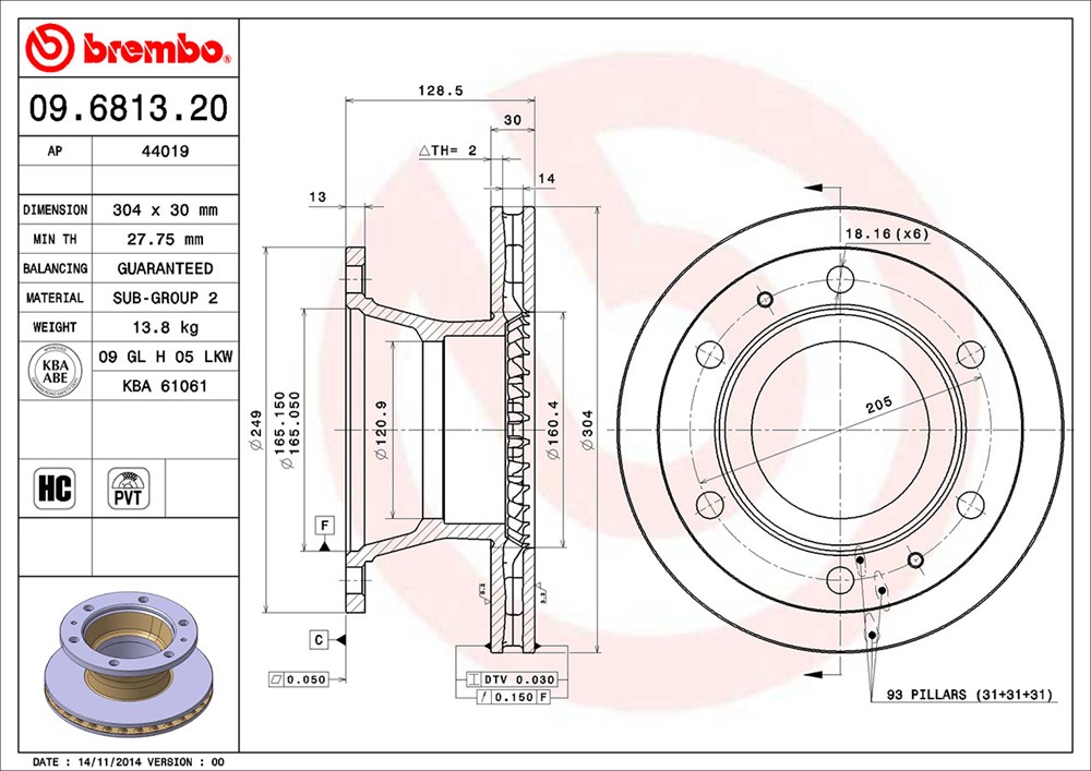 Tarcza hamulcowa BREMBO 09.6813.20