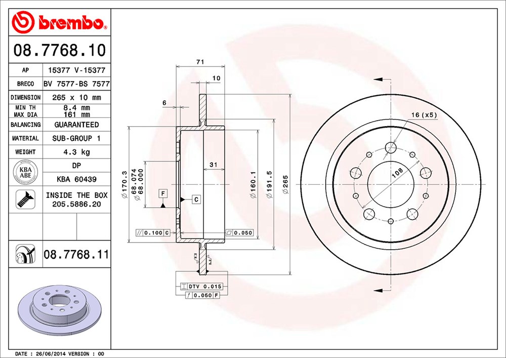 Tarcza hamulcowa BREMBO 08.7768.10