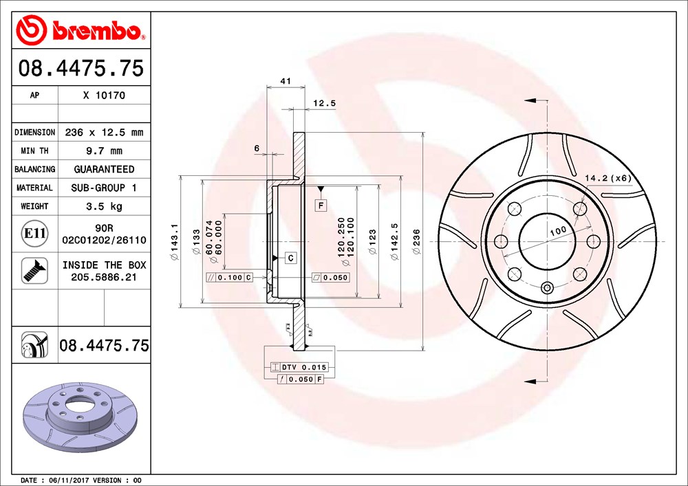 Tarcza hamulcowa BREMBO 08.4475.75