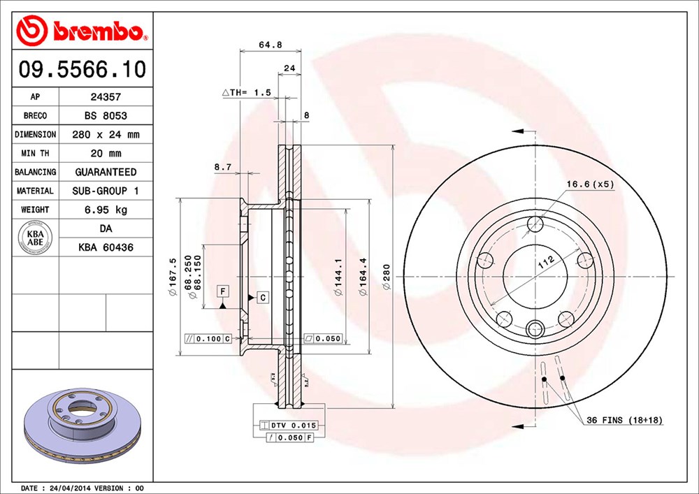 Tarcza hamulcowa BREMBO 09.5566.10