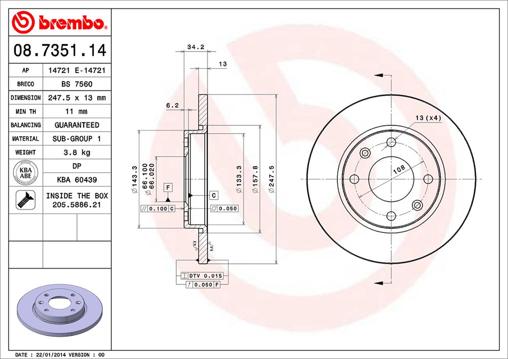 Tarcza hamulcowa BREMBO 08.7351.14