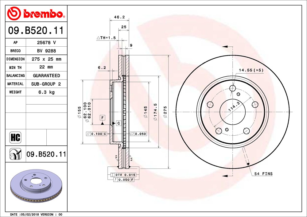 Tarcza hamulcowa BREMBO 09.B520.11