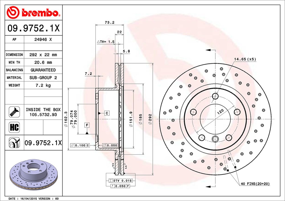 Tarcza hamulcowa BREMBO 09.9752.1X