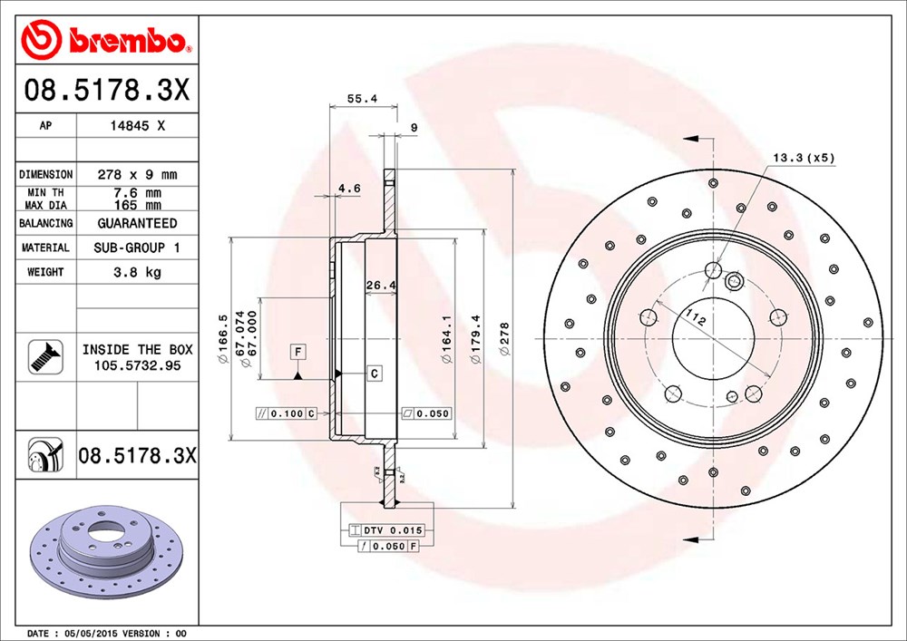 Tarcza hamulcowa BREMBO 08.5178.3X