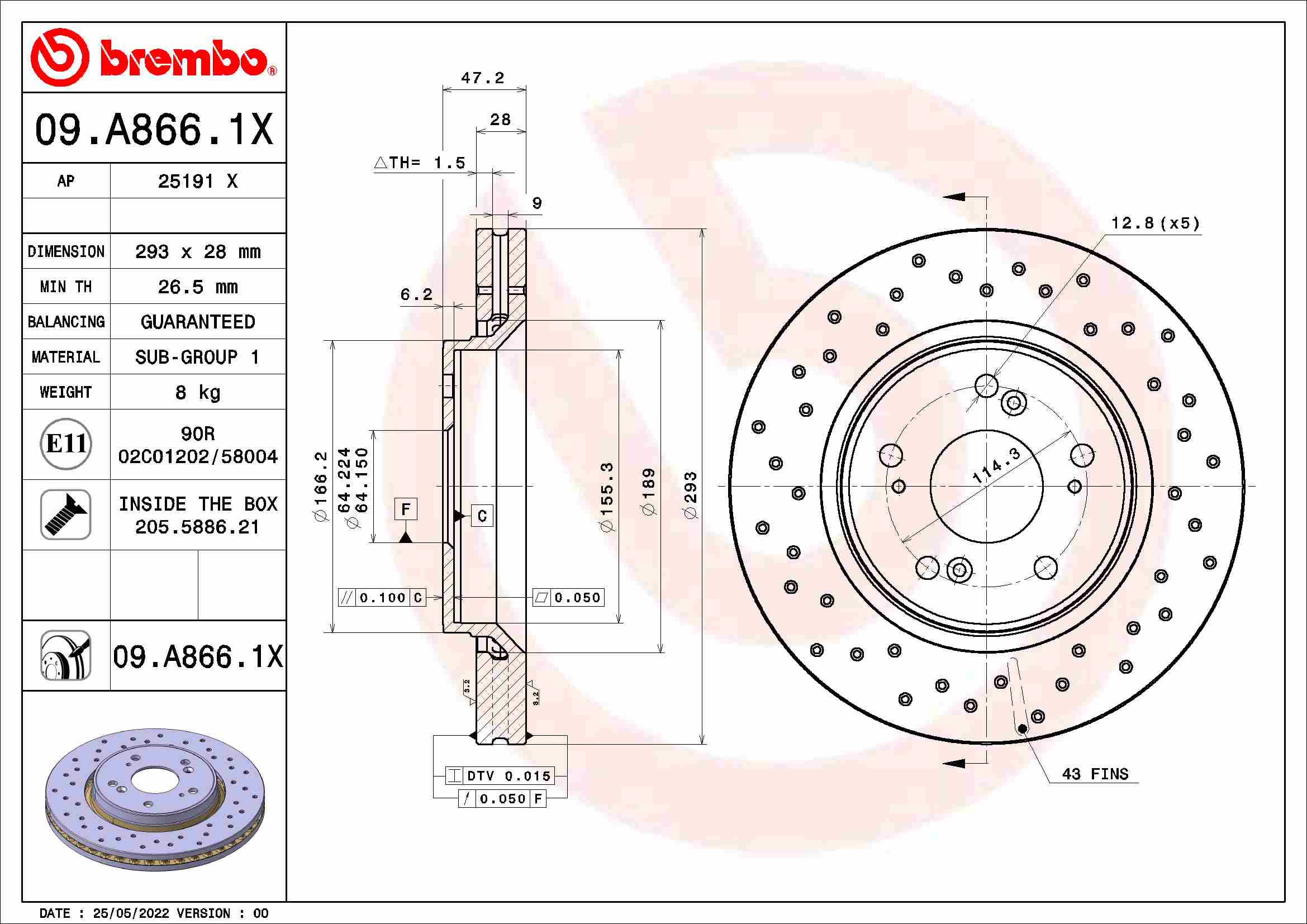 Tarcza hamulcowa BREMBO 09.A866.1X