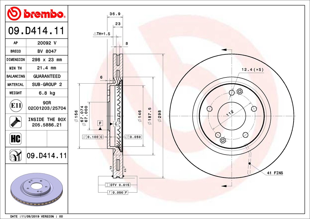 Tarcza hamulcowa BREMBO 09.D414.11