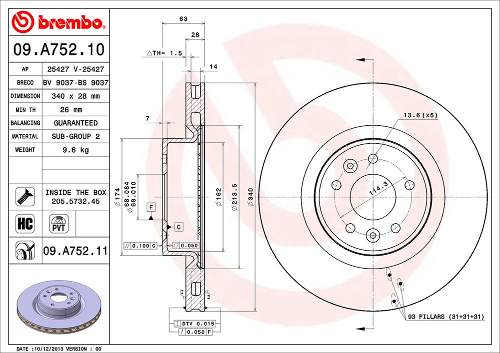 Tarcza hamulcowa BREMBO 09.A752.11