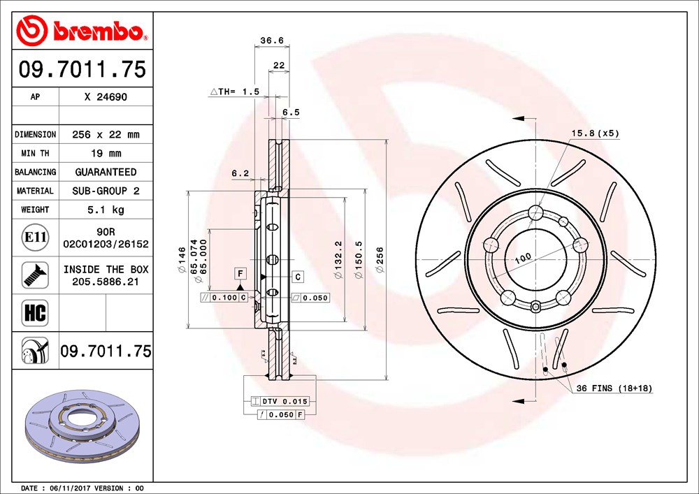 Tarcza hamulcowa BREMBO 09.7011.75