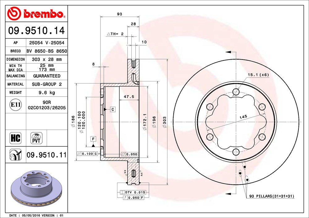 Tarcza hamulcowa BREMBO 09.9510.11