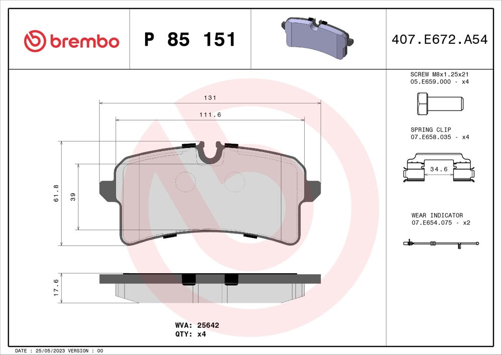 Klocki hamulcowe BREMBO P 85 151