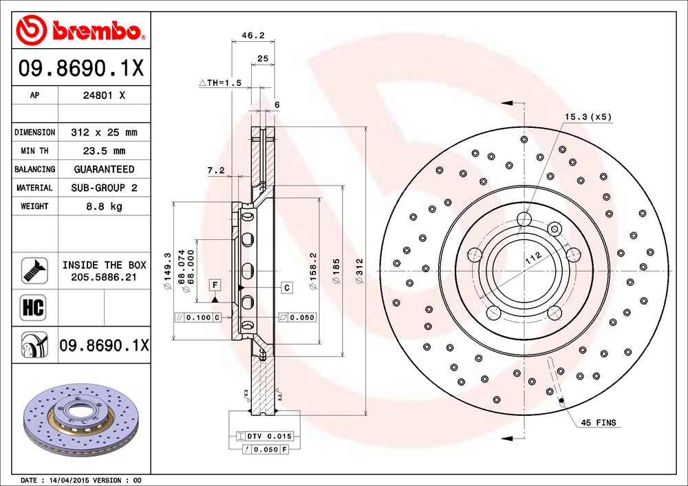 Tarcza hamulcowa BREMBO 09.8690.1X