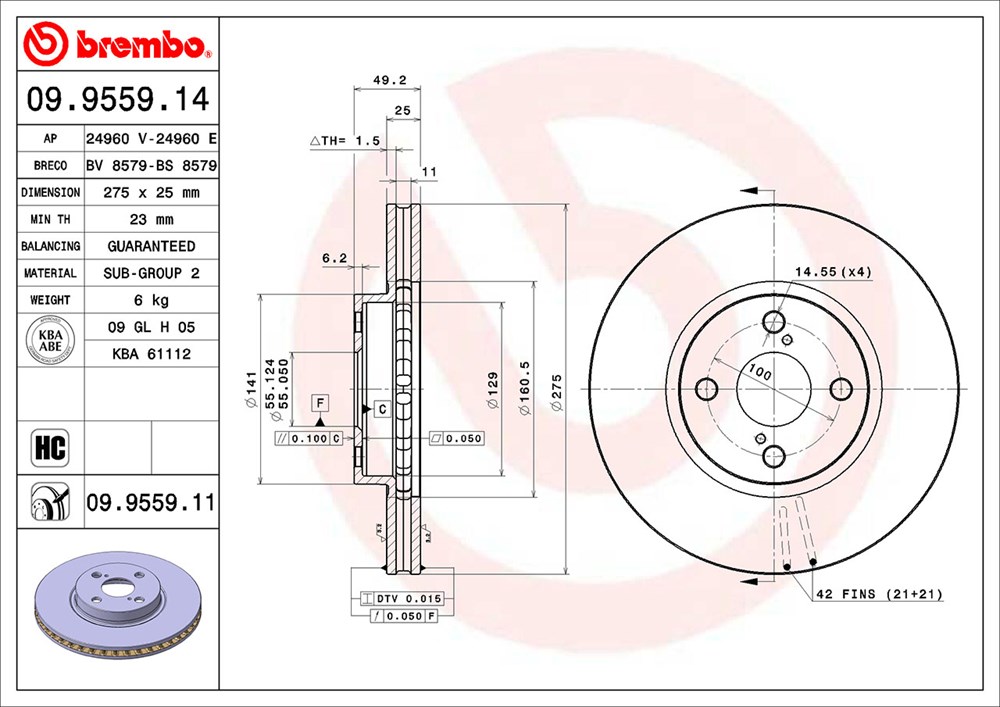 Tarcza hamulcowa BREMBO 09.9559.11