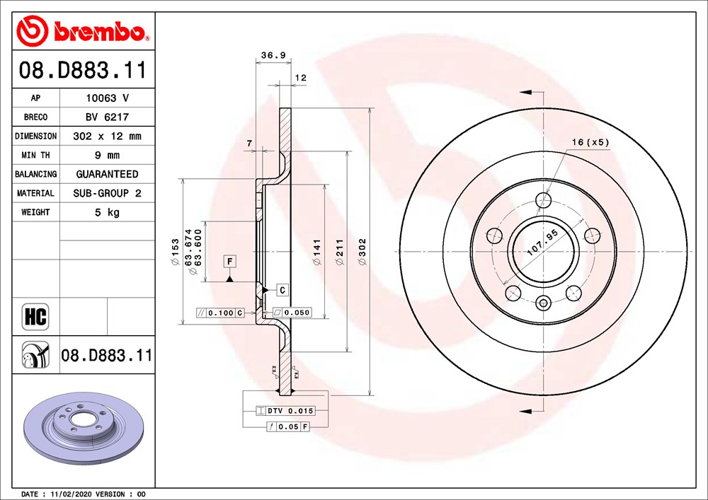 Tarcza hamulcowa BREMBO 08.D883.11