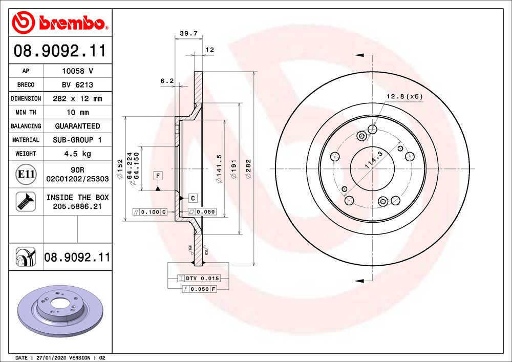 Tarcza hamulcowa BREMBO 08.9092.11