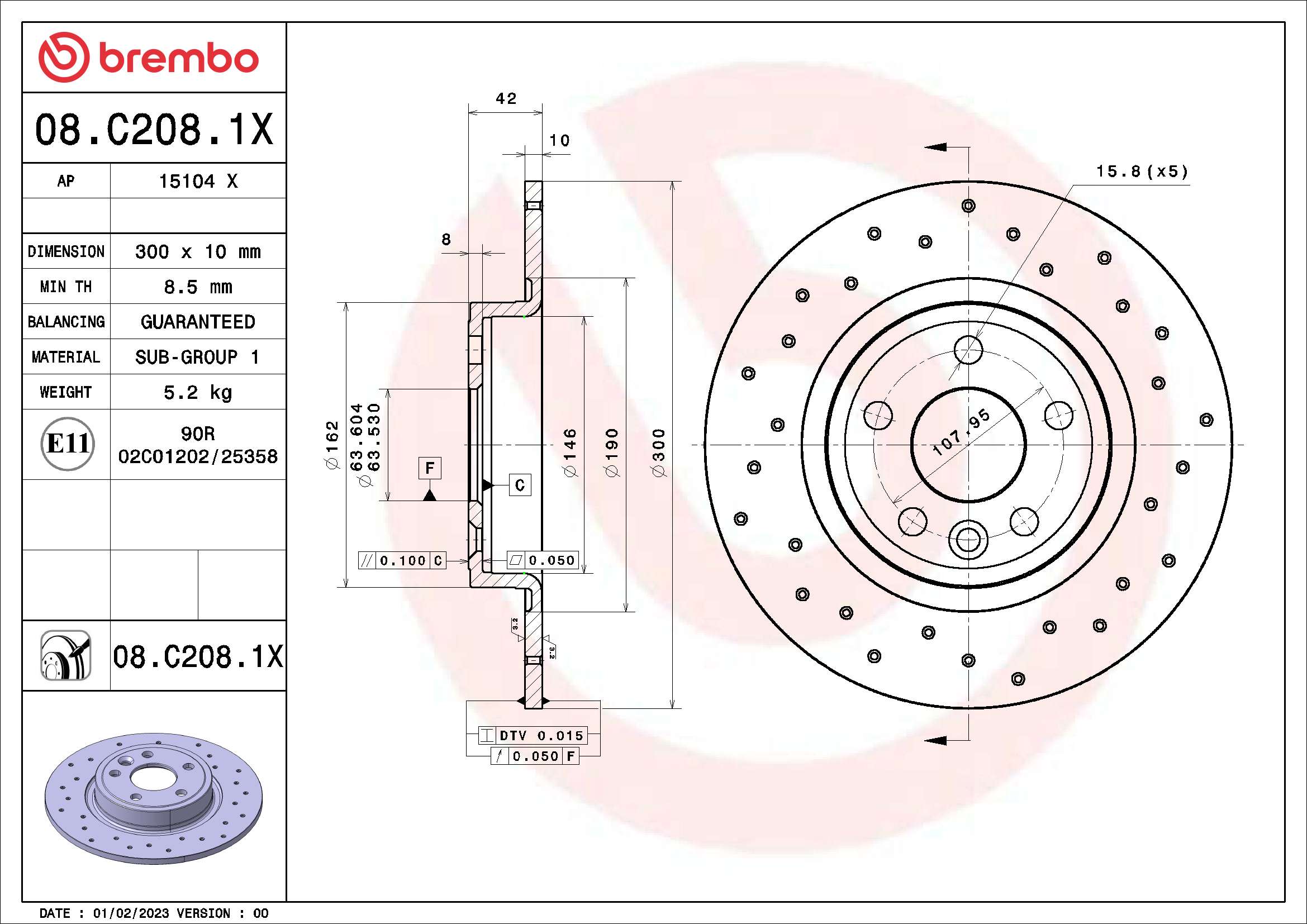 Tarcza hamulcowa BREMBO 08.C208.1X