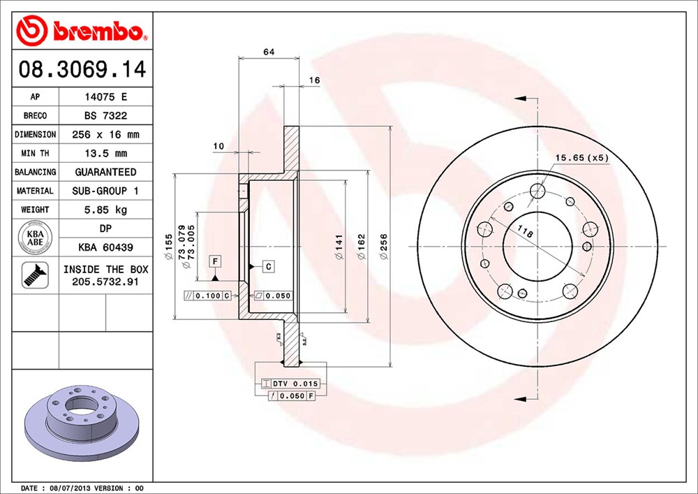 Tarcza hamulcowa BREMBO 08.3069.14