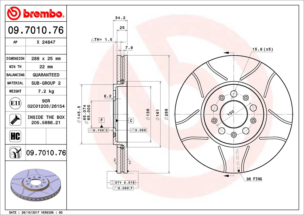 Tarcza hamulcowa BREMBO 09.7010.76