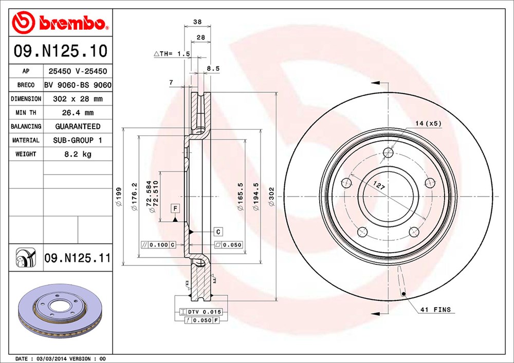 Tarcza hamulcowa BREMBO 09.N125.11