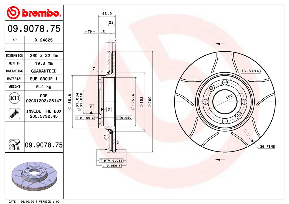 Tarcza hamulcowa BREMBO 09.9078.75