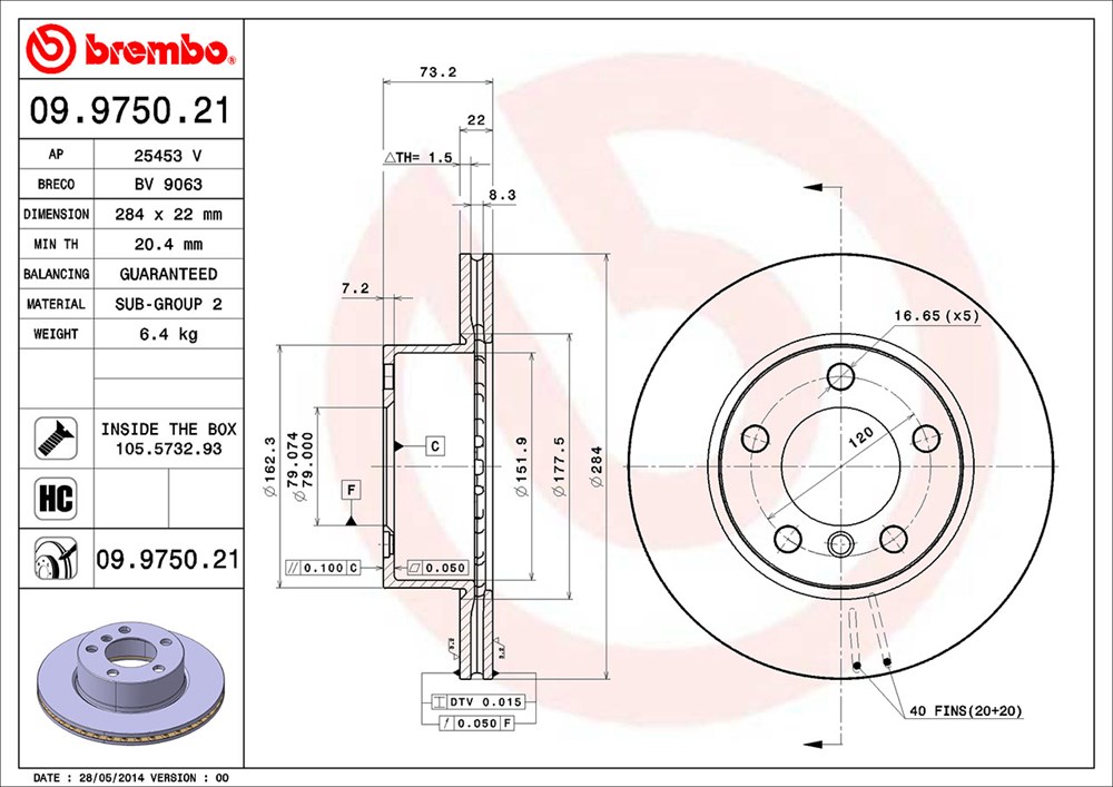 Tarcza hamulcowa BREMBO 09.9750.21