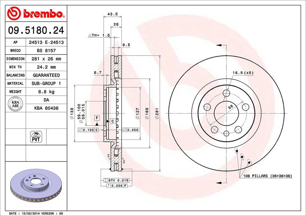 Tarcza hamulcowa BREMBO 09.5180.24