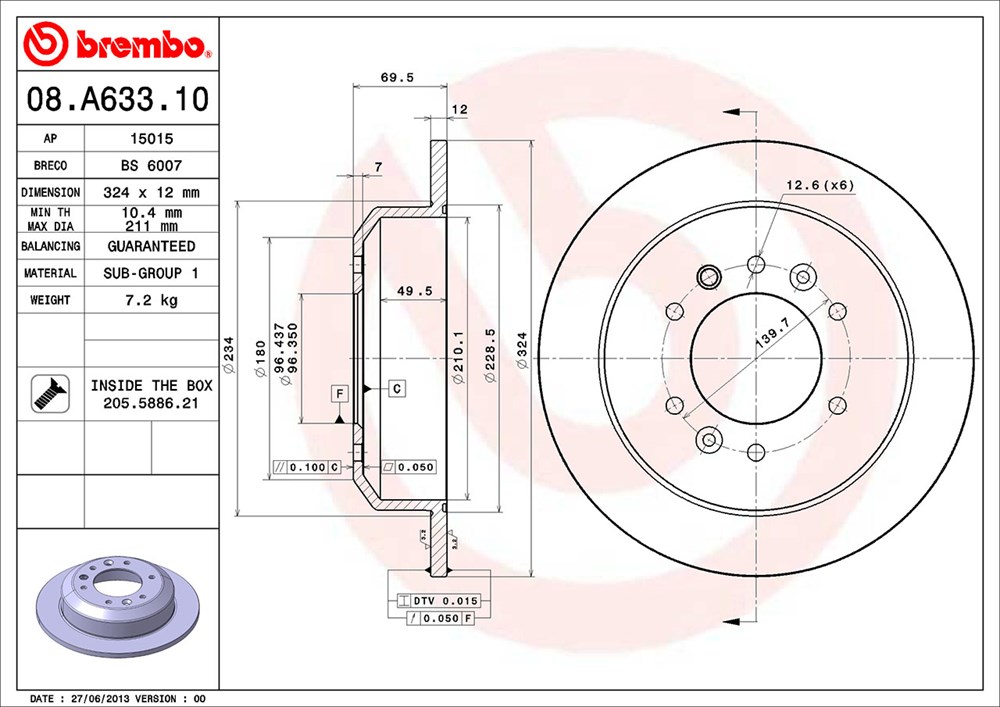 Tarcza hamulcowa BREMBO 08.A633.10