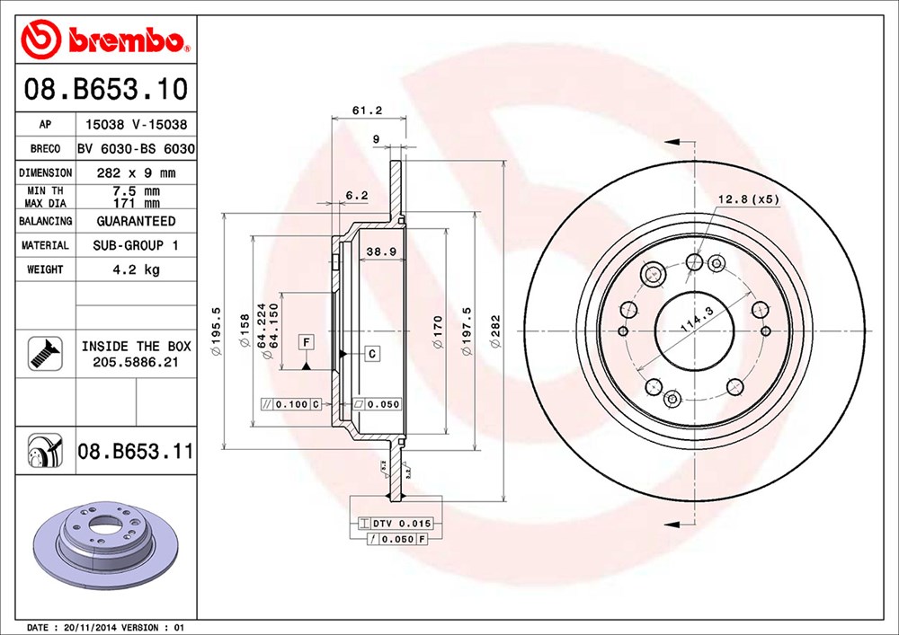 Tarcza hamulcowa BREMBO 08.B653.11