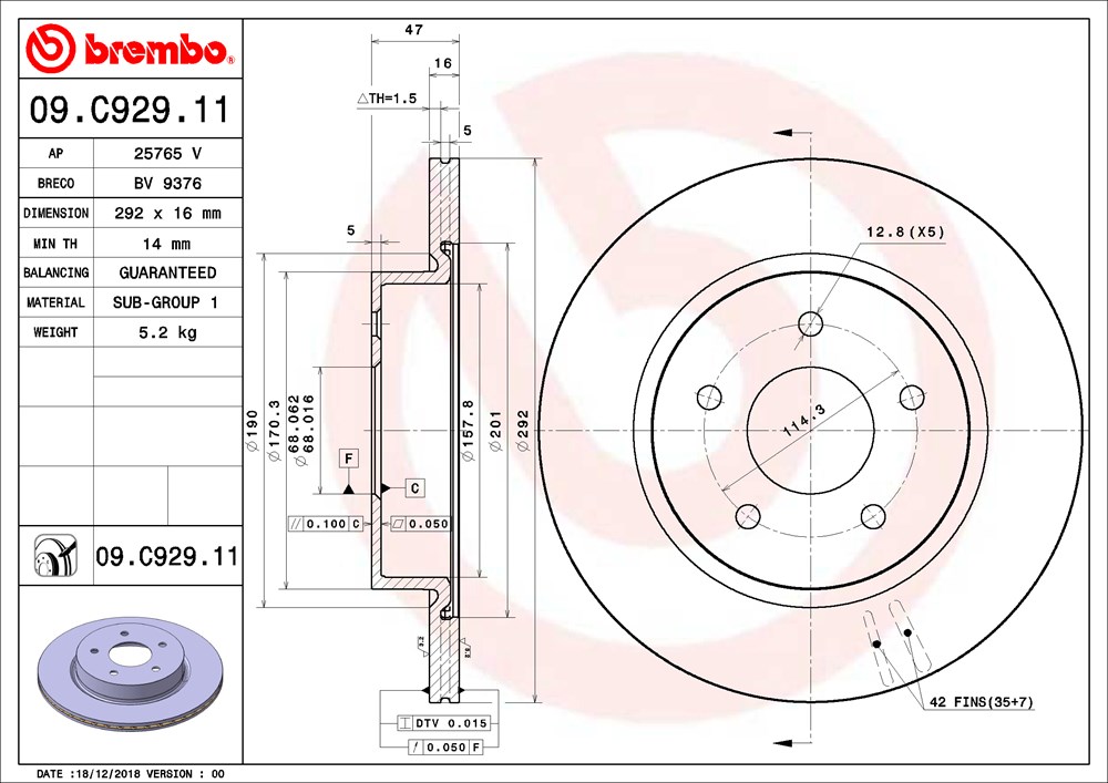 Tarcza hamulcowa BREMBO 09.C929.11