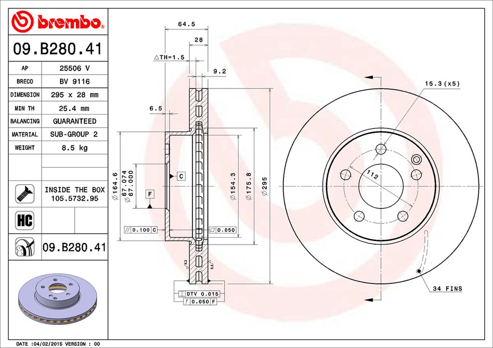 Tarcza hamulcowa BREMBO 09.B280.41