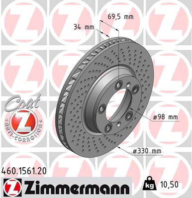 Tarcza hamulcowa ZIMMERMANN 460.1561.20