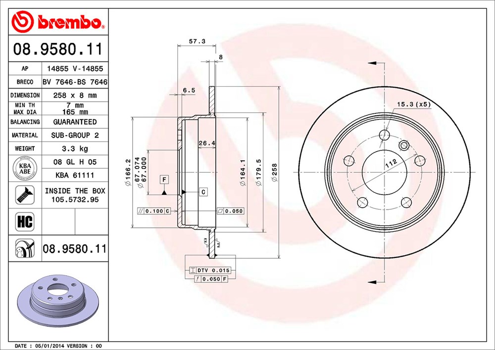 Tarcza hamulcowa BREMBO 08.9580.11