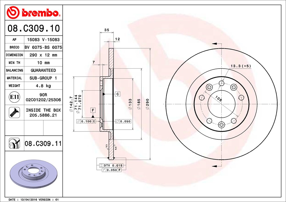 Tarcza hamulcowa BREMBO 08.C309.11