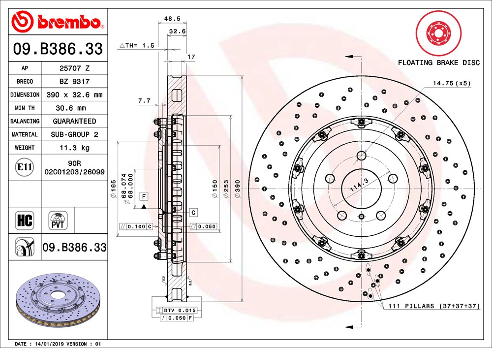 Tarcza hamulcowa BREMBO 09.B386.33