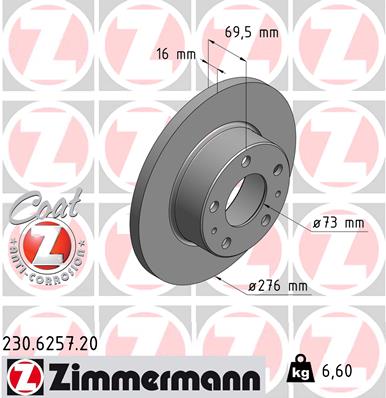 Tarcza hamulcowa ZIMMERMANN 230.6257.20