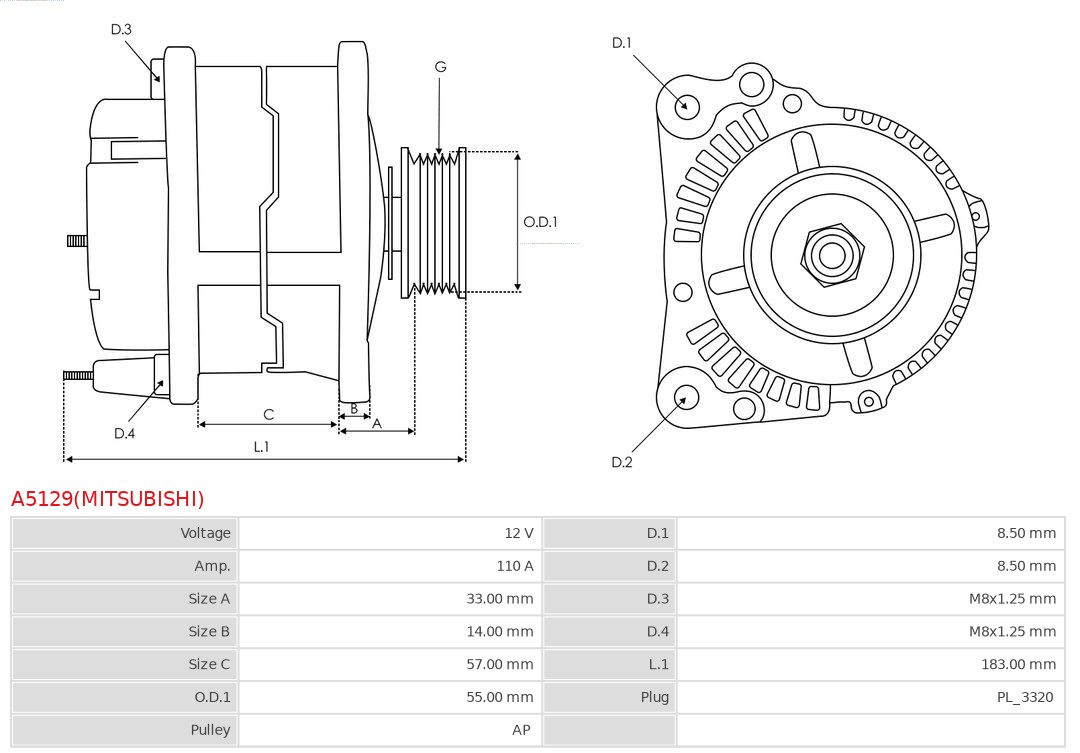 Alternator AS-PL A5129(MITSUBISHI)